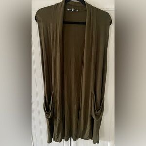 Olive Green Long Sleeveless Cardigan